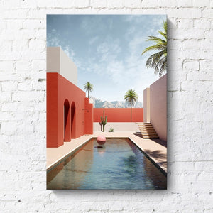 Nordic Minimalist Abstract Cartoon Pink House Building Canvas Painting Swimming Pool Poster Wall Pictures Living Room Decoration