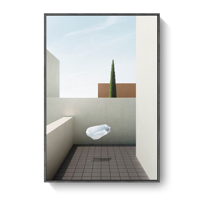 Nordic Minimalist Abstract Cartoon Pink House Building Canvas Painting Swimming Pool Poster Wall Pictures Living Room Decoration