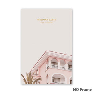 Nordic Pink House Landscape Plant A5 A4 A3 Canvas Painting Poster And Print Living Room Bedroom Wall Art Picture Home Decoration