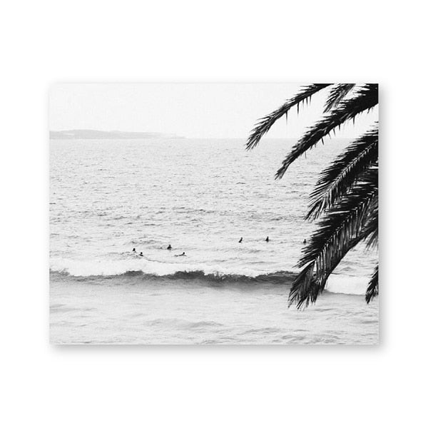 Surf Wall Art Canvas Posters Prints Modern Photography Palm Tree Painting Black and White Picture Beach House Wall Art Decor