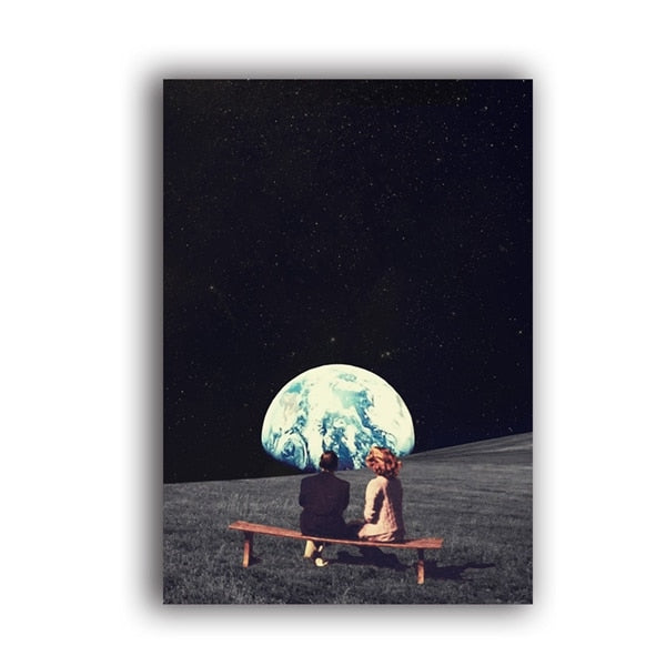 We Used to Live There Earth Canvas Art Print and Poster , Surrealism Galaxy Space Canvas Painting Wall Picture Sci-Fi Art Decor